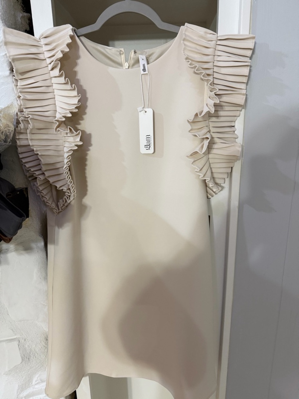 glam Cream Ruffle Sleeve Mini Dress